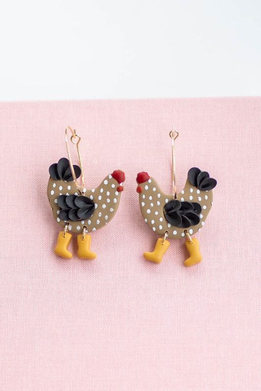 Cute Chicken with Rain Boots Earrings