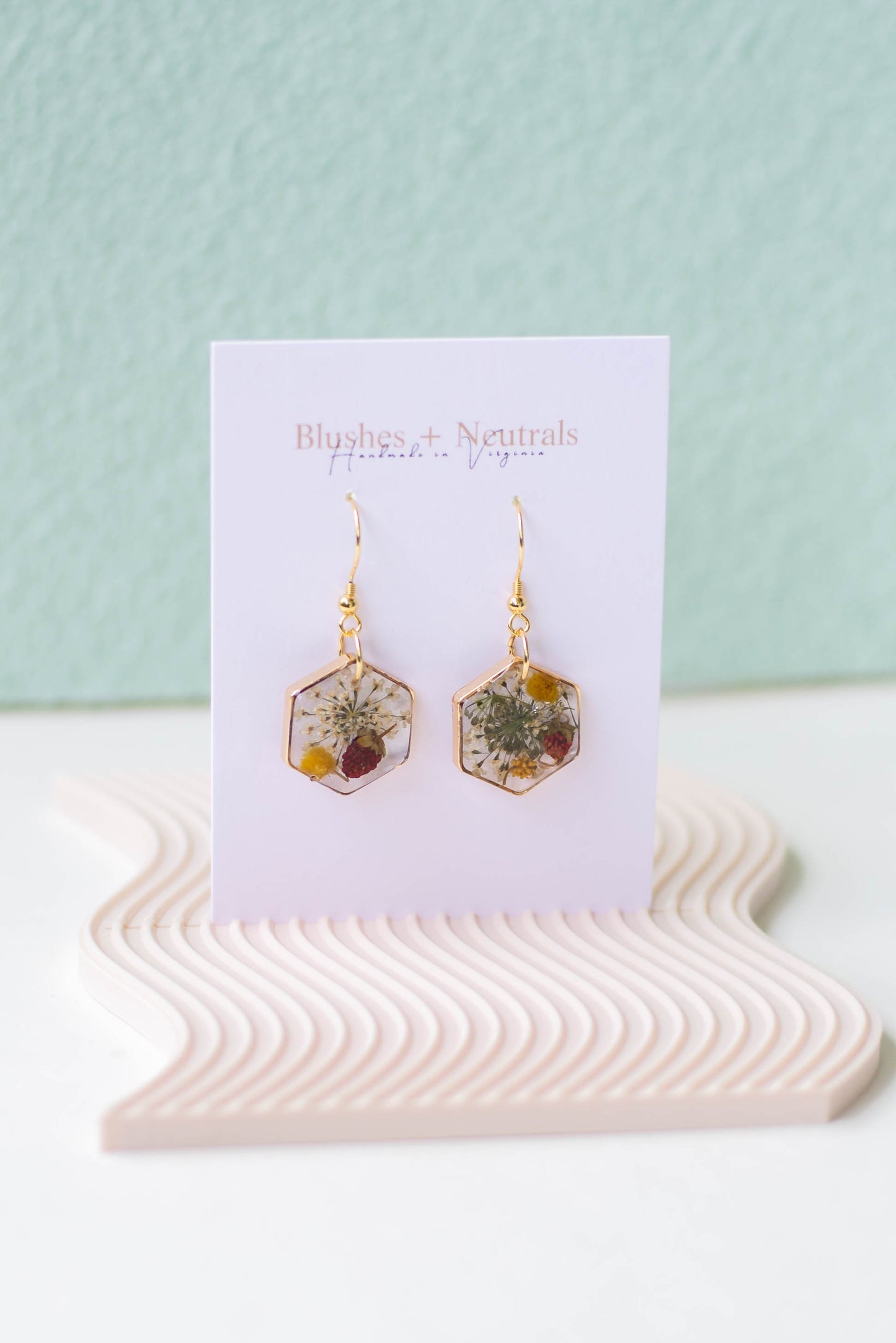 Dried Strawberry Hexagon Earrings