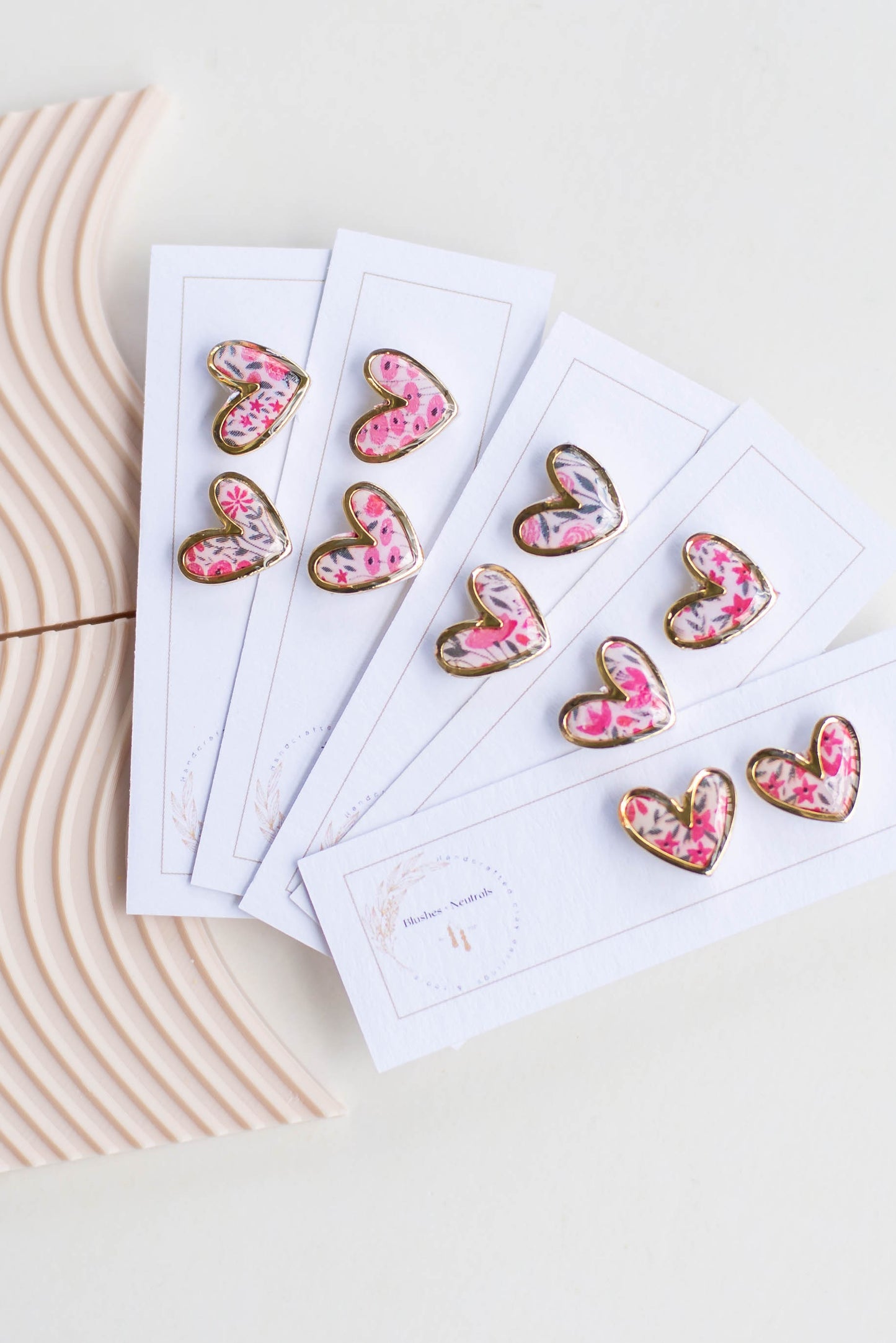 Gold Trimmed Floral Heart Studs