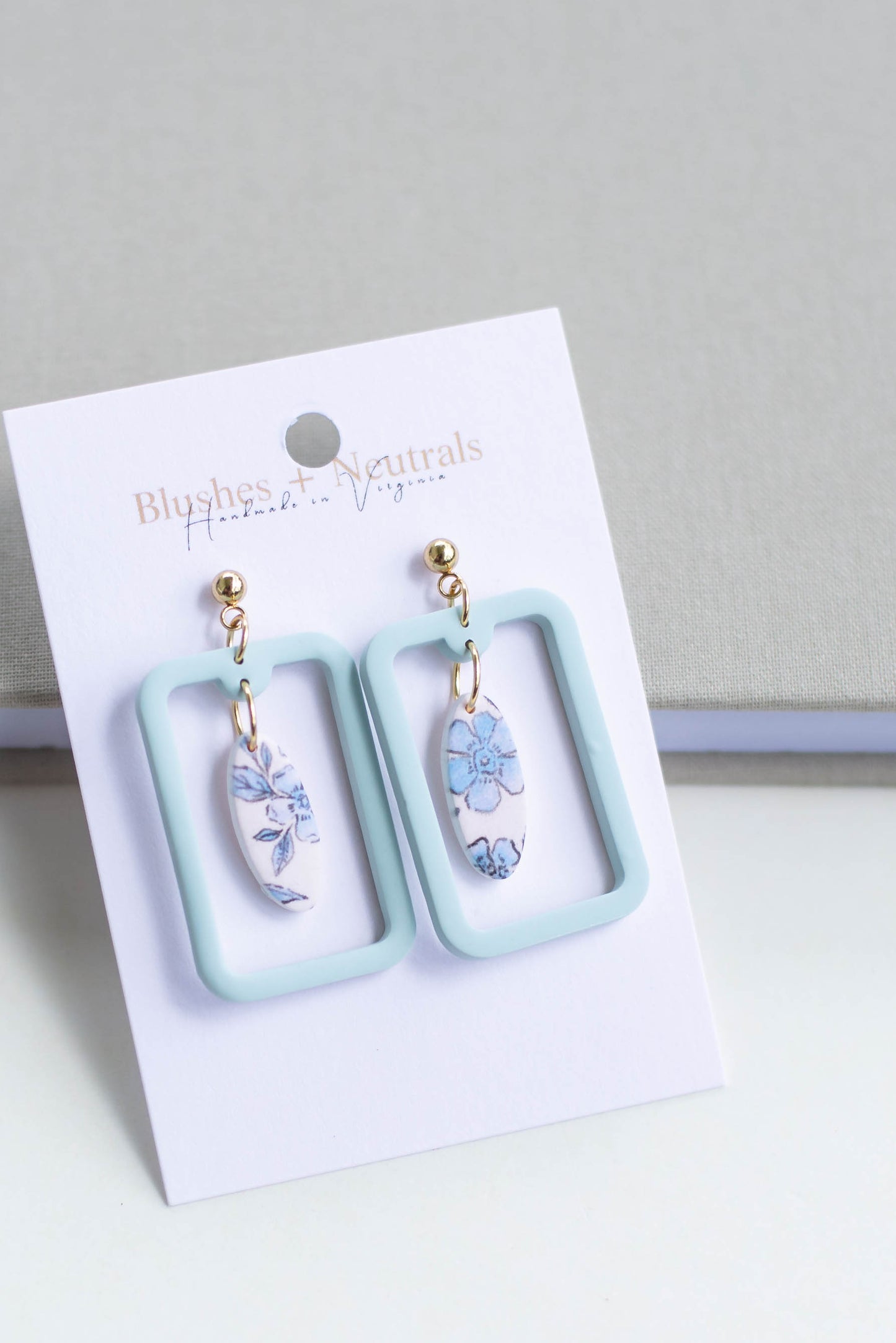 Mint and Blue Floral Dangles