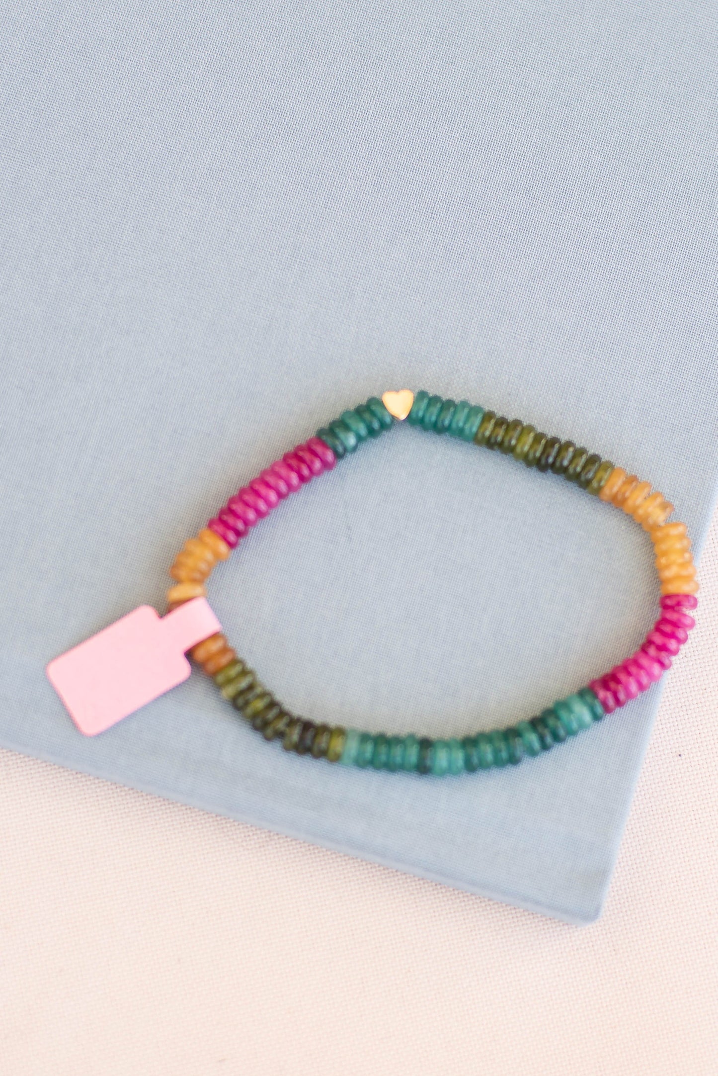 Tourmaline Dyed Jade Stretchy Bracelet | Gold Filled Charm