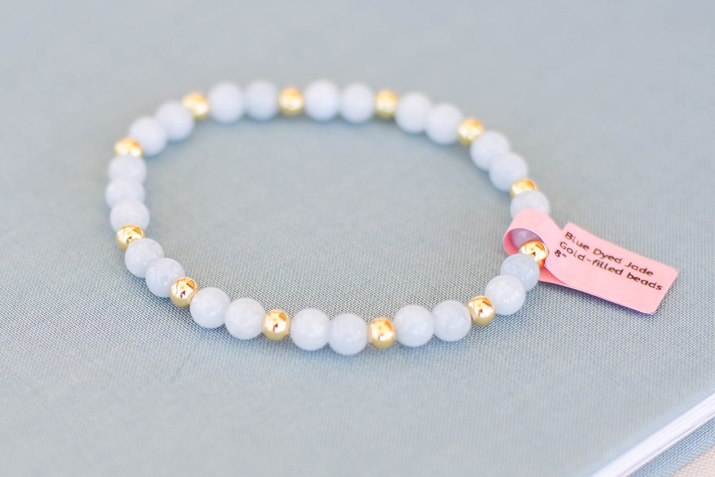 Blue Dyed Jade and Gold Filled Bead Bracelet