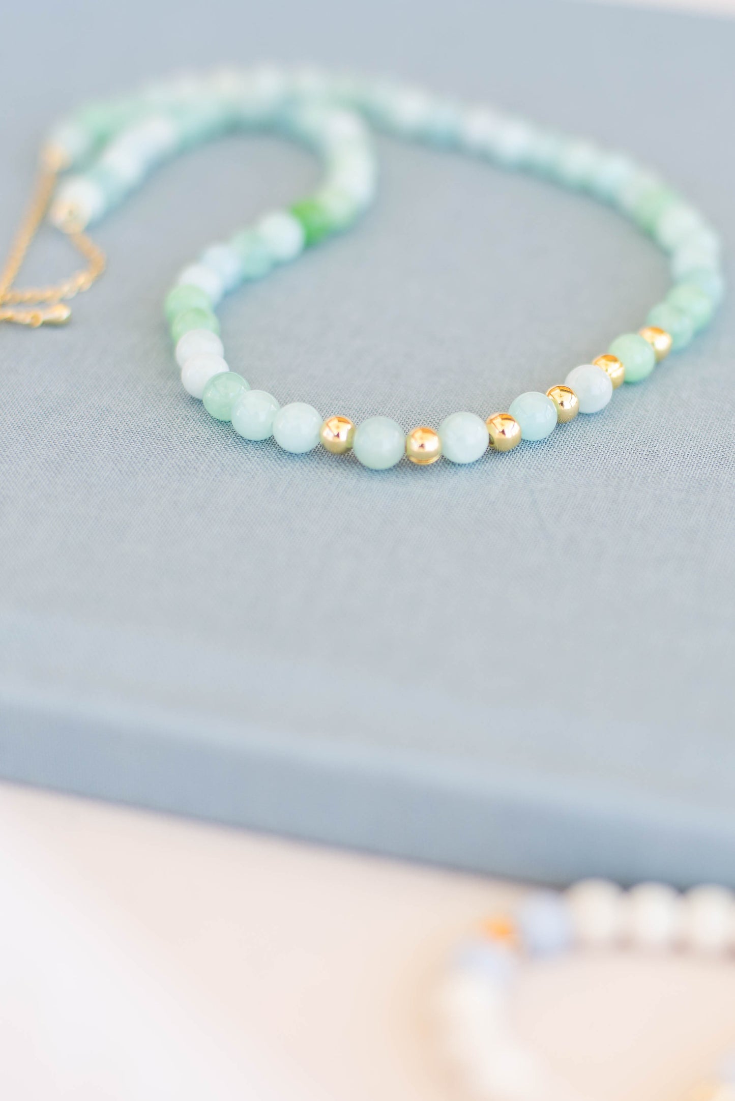 Natural Green Jadeite and Gold Filled Beaded Necklace