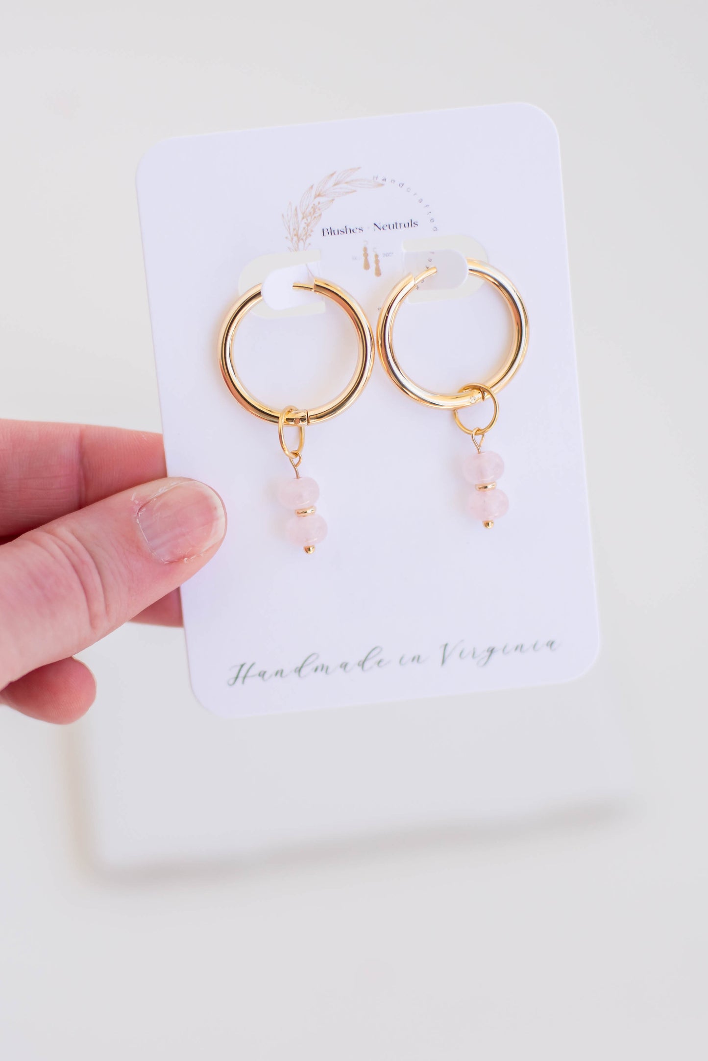 Rose Quartz Gold Plated Hoops