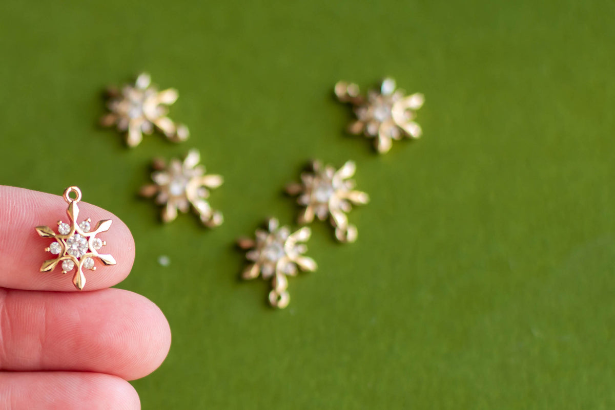 Cubic Zirconia Snowflake Charm- 6 Pcs
