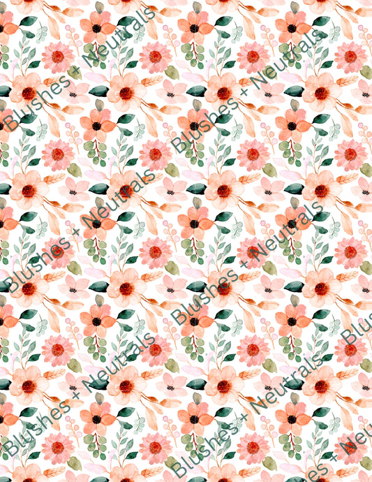 TP87- Peach Floral Transfer