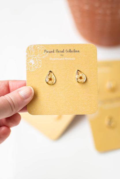 Tiny Pressed Floral Teardrop Studs