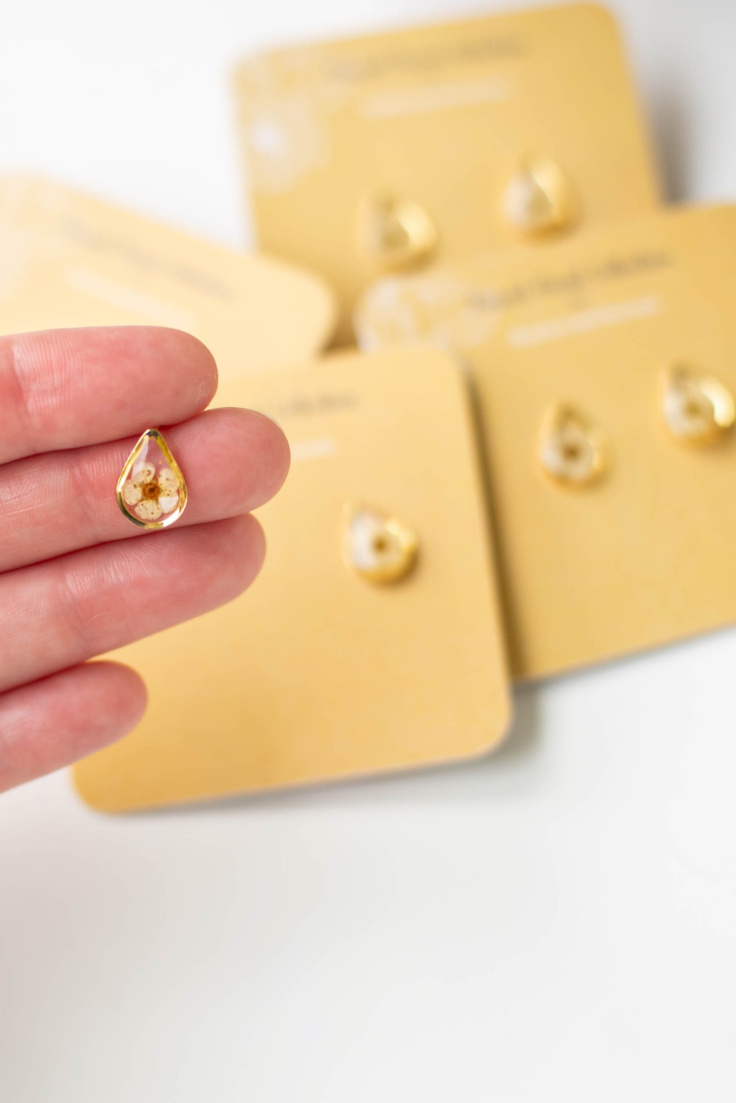 Tiny Pressed Floral Teardrop Studs