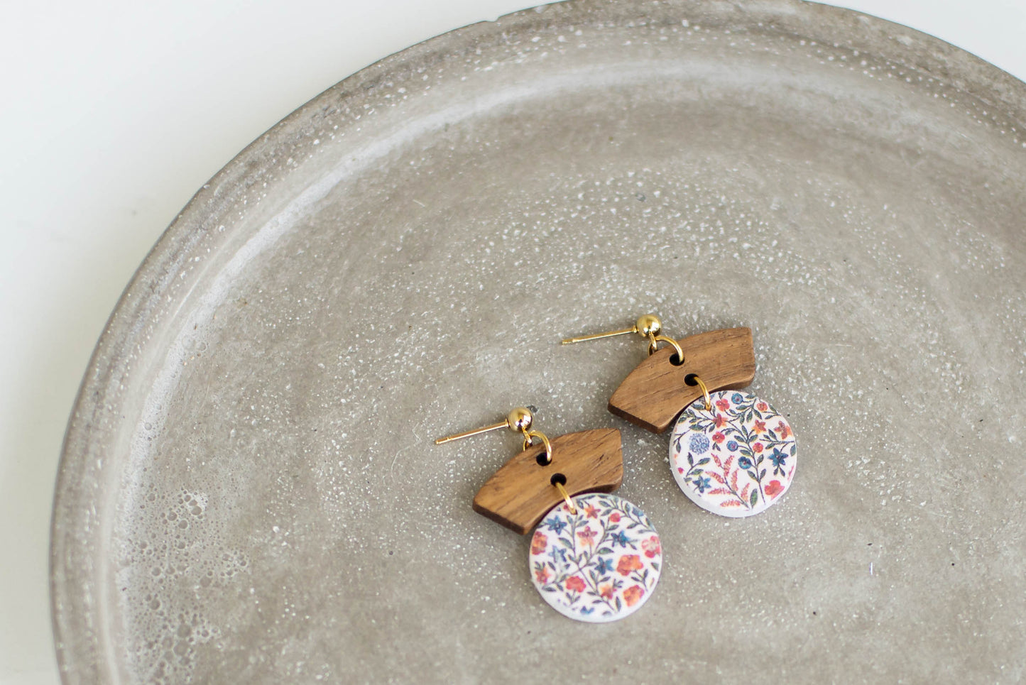 Floral Clay and Wood Earrings