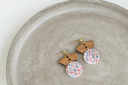 Floral Clay and Wood Earrings