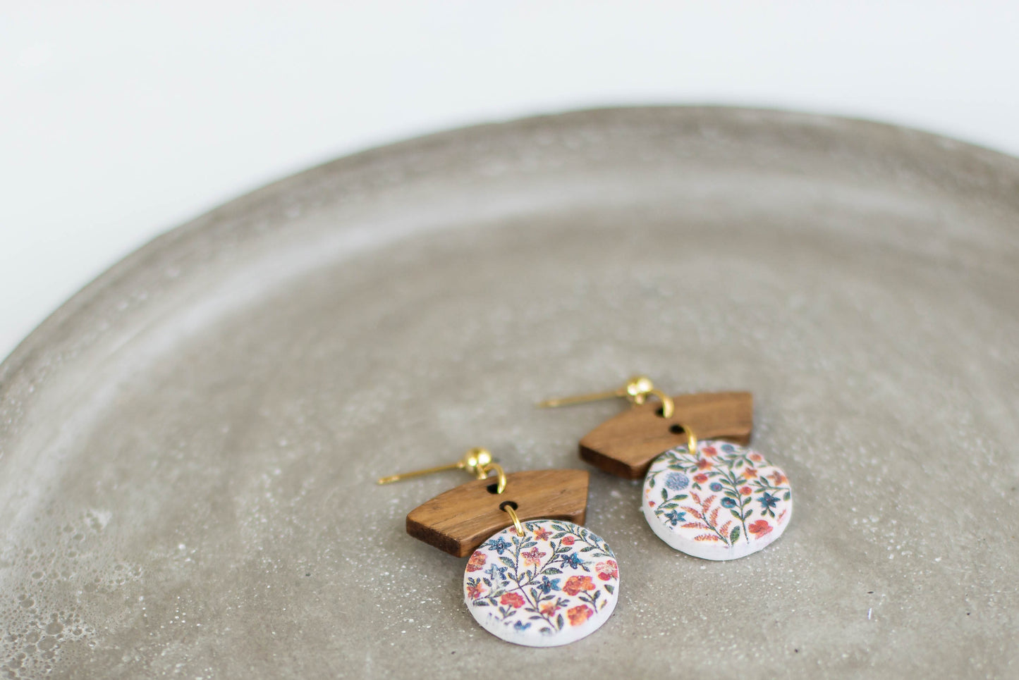 Floral Clay and Wood Earrings