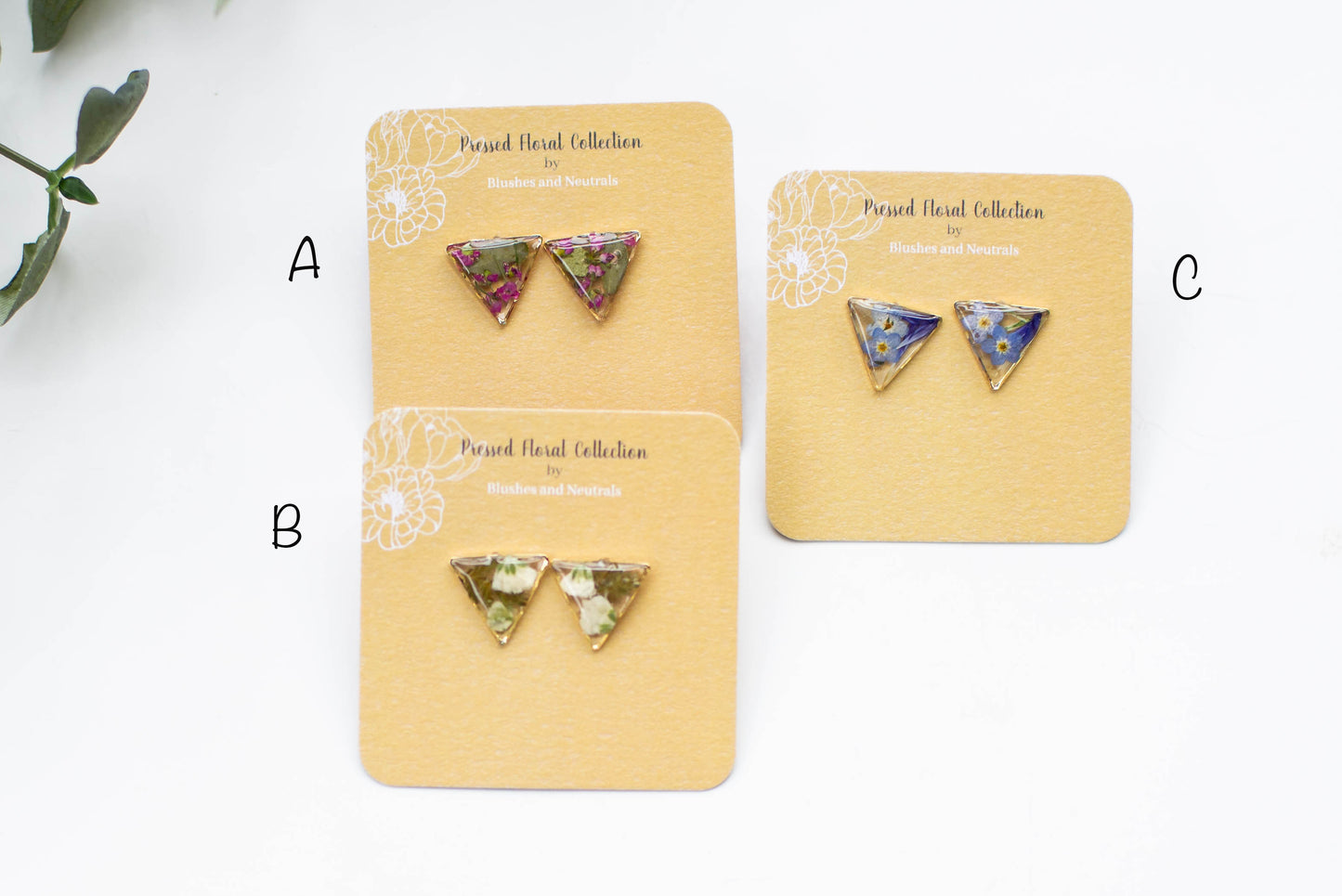 Triangle Pressed Flower Stud Earrings