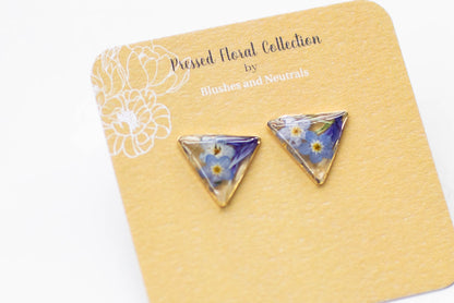 Triangle Pressed Flower Stud Earrings