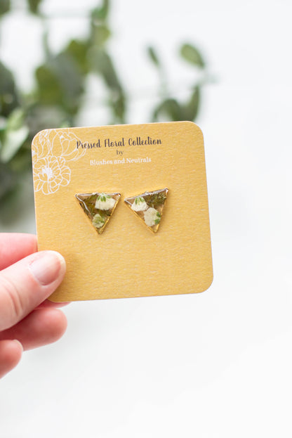 Triangle Pressed Flower Stud Earrings