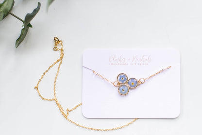 Forget Me Not Pressed Flower Necklace- 16K Gold