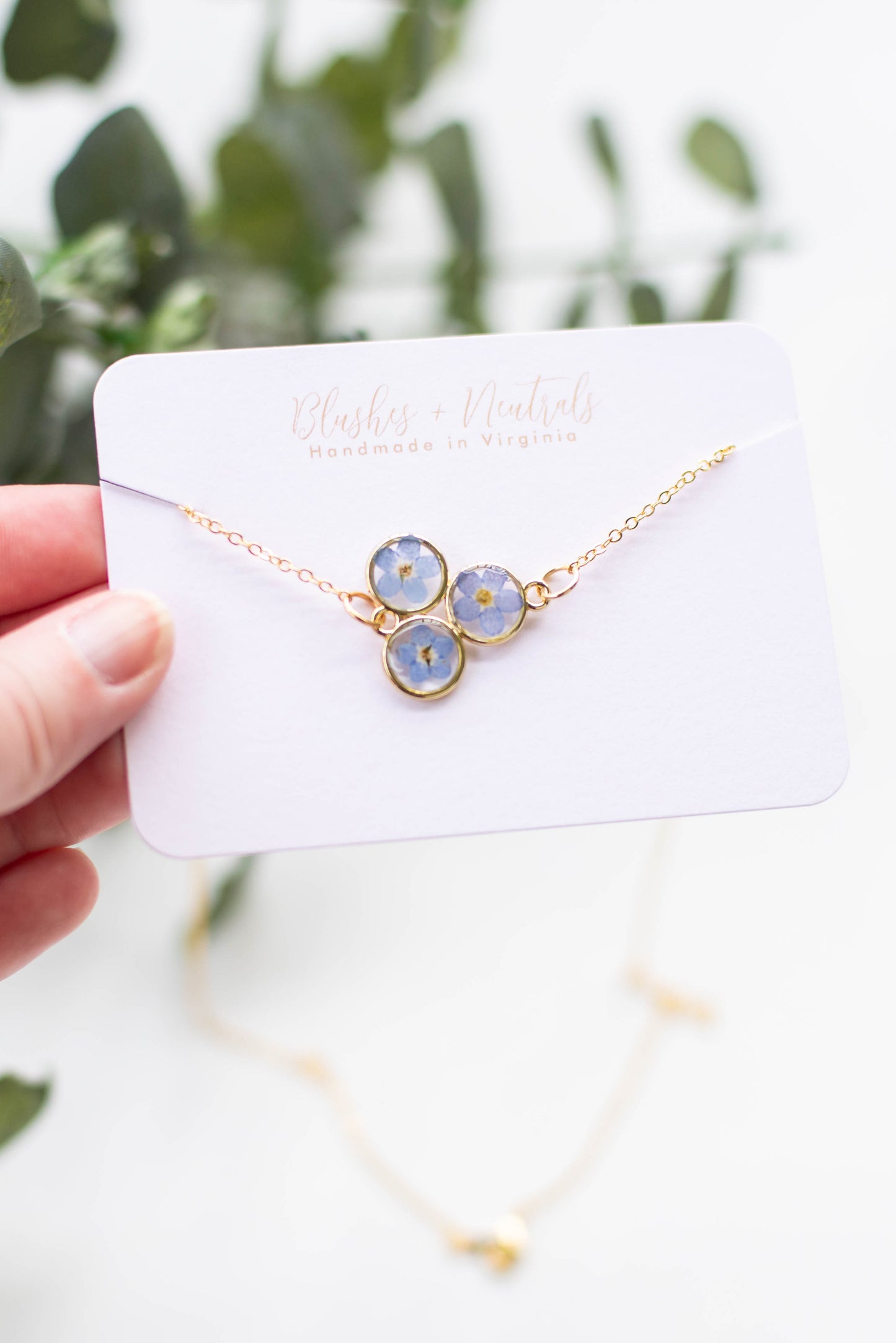 Forget Me Not Pressed Flower Necklace- 16K Gold