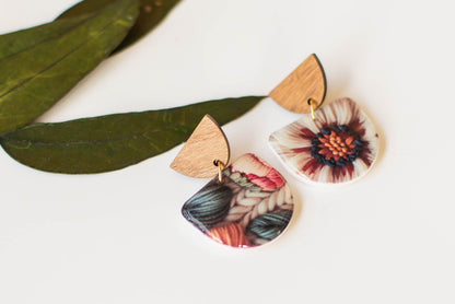 "Embroidered Look" Floral Dangles