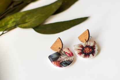 "Embroidered Look" Floral Dangles