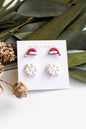 Set of 2 Santa Hat and Snowflake Studs