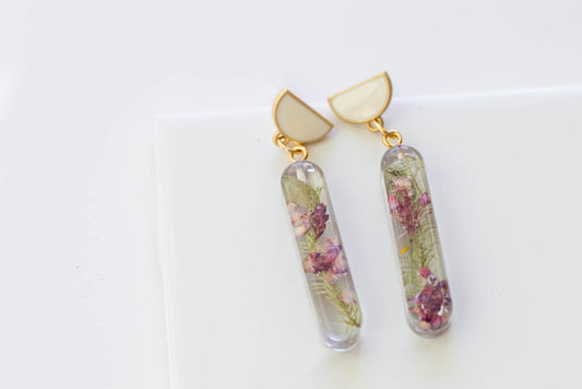 Long Oval Pressed Flower Earrings