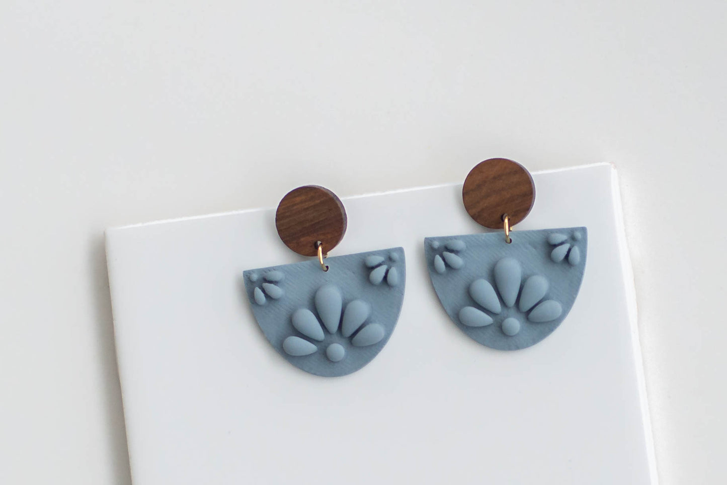 Floral Clay and Wood Earrings