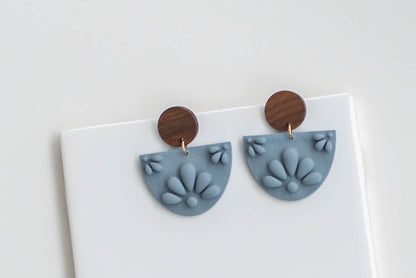 Floral Clay and Wood Earrings