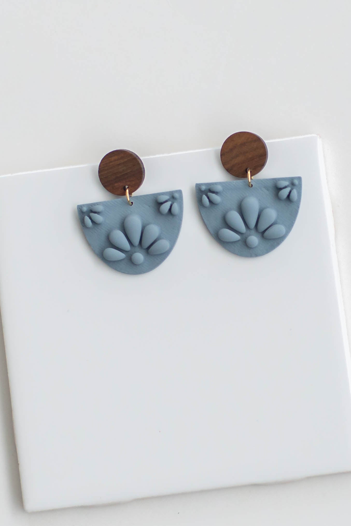 Floral Clay and Wood Earrings