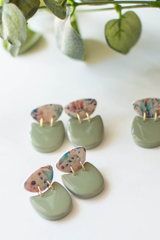 Cute Floral and Green Earrings