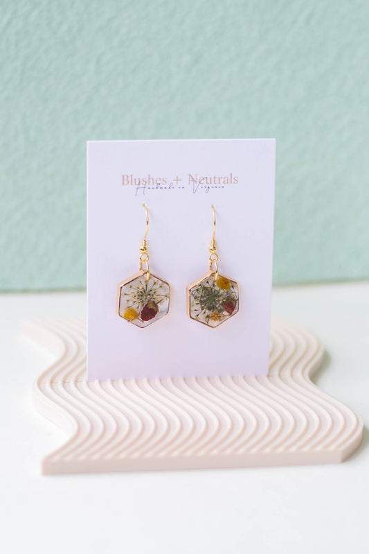 Dried Strawberry Hexagon Earrings