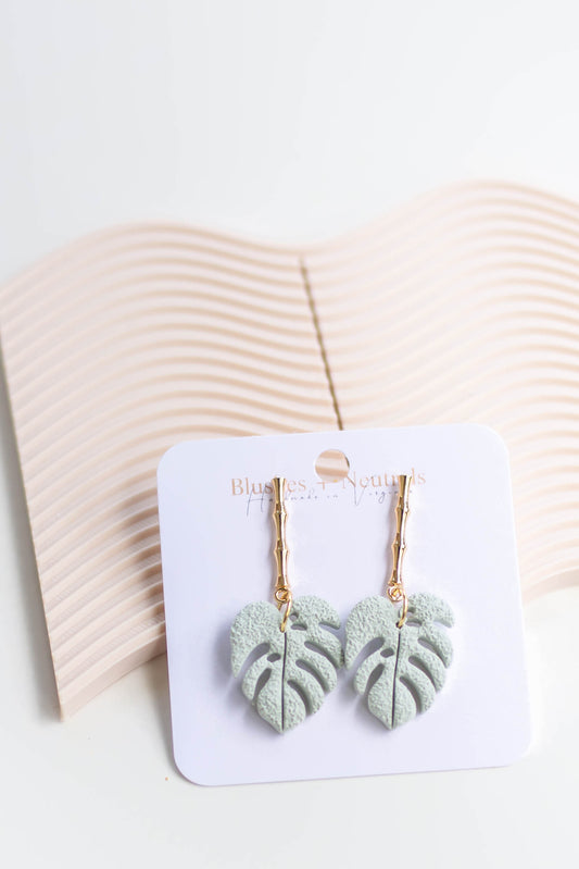 Textured Monstera Clay Earrings