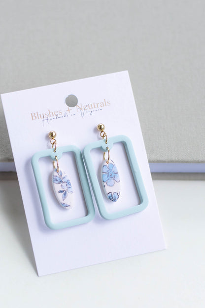Mint and Blue Floral Dangles