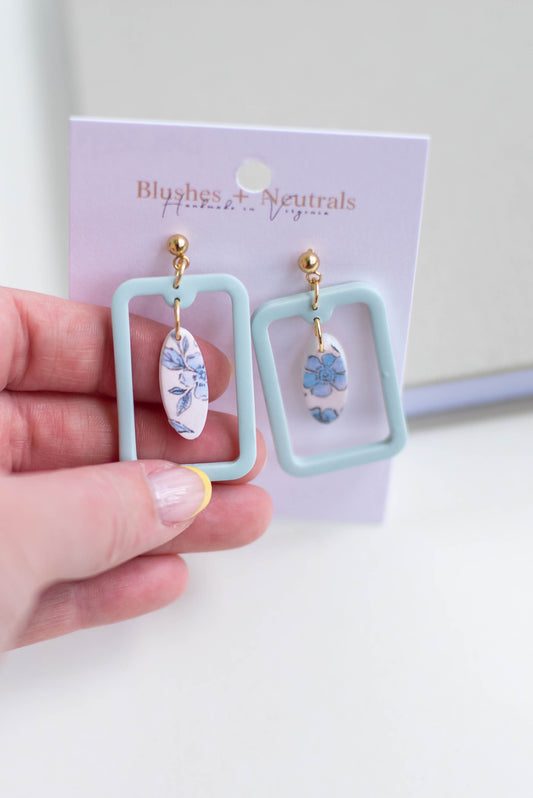 Mint and Blue Floral Dangles