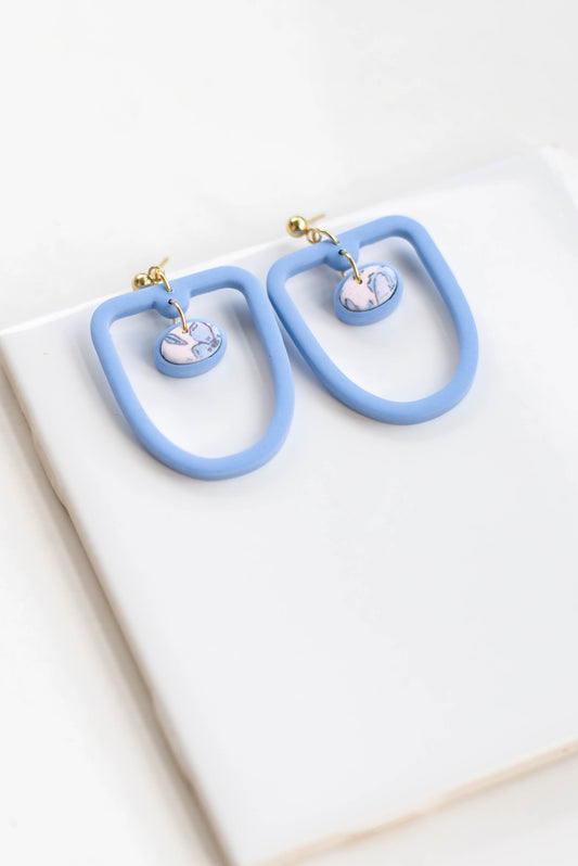 Blue and Floral Clay Earrings