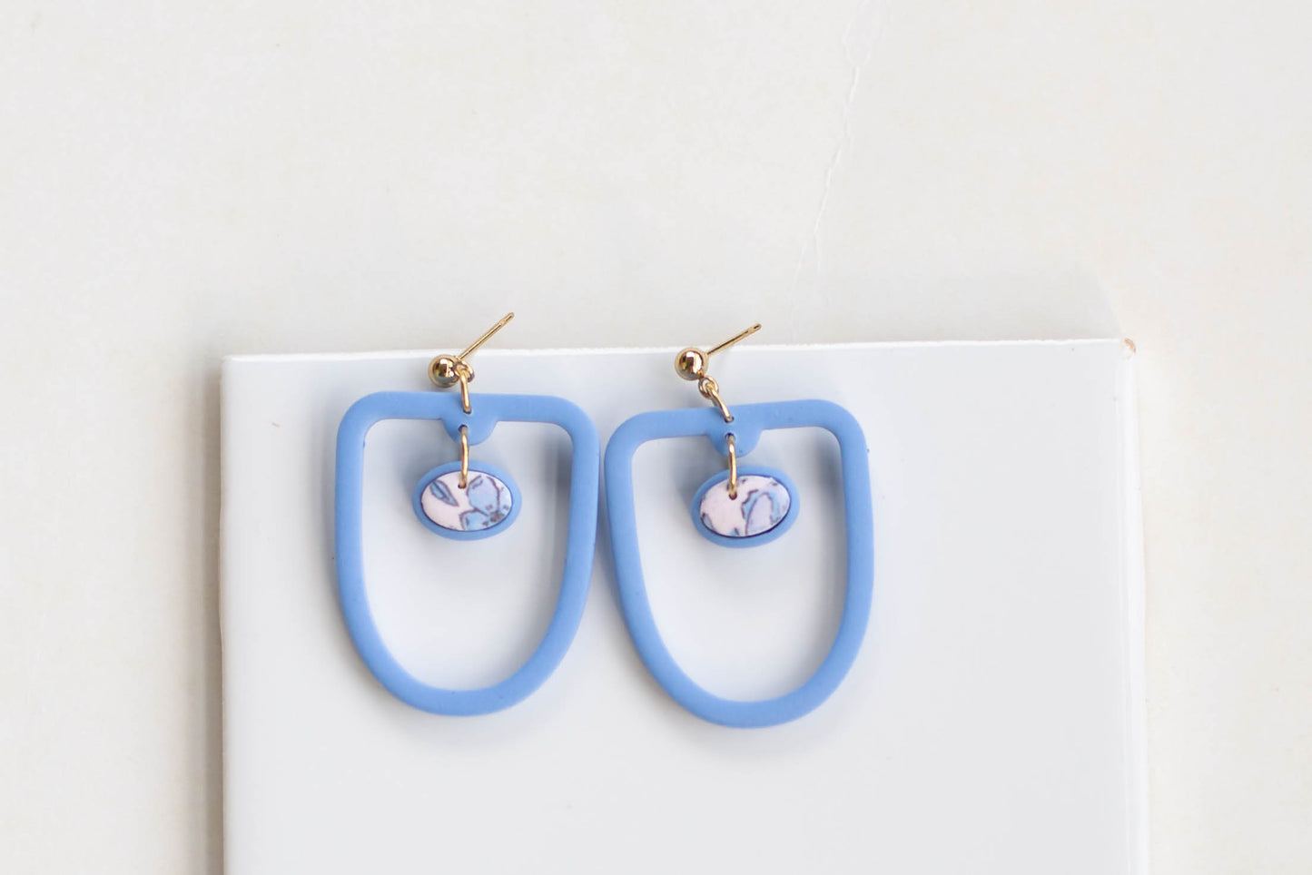 Blue and Floral Clay Earrings