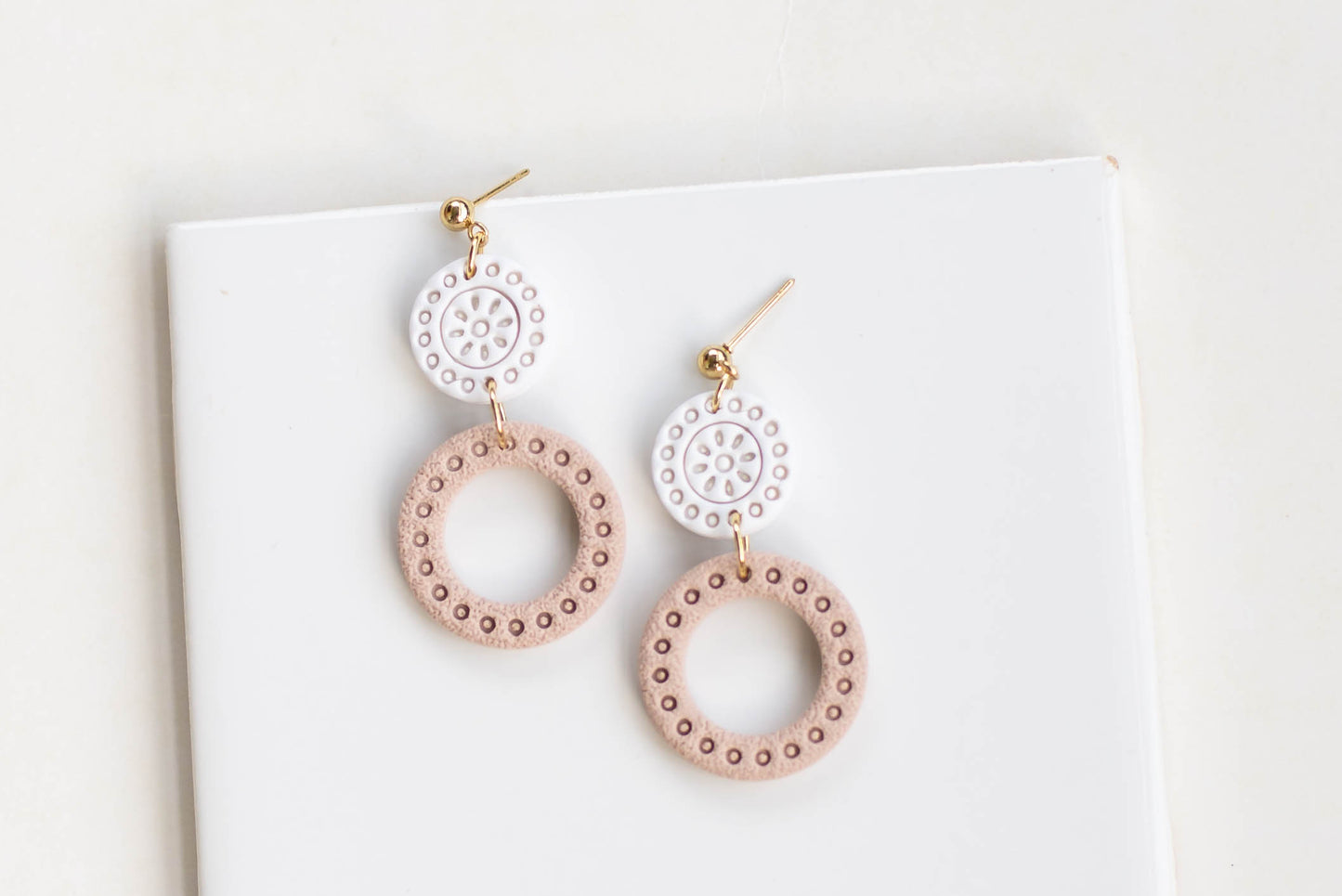 White and Tan Neutral Earrings