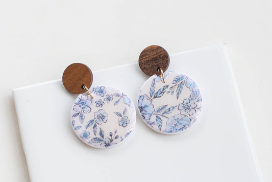 Blue Floral Clay Earrings