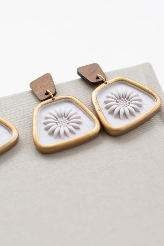 Gold Rimmed Sunflower Earrings
