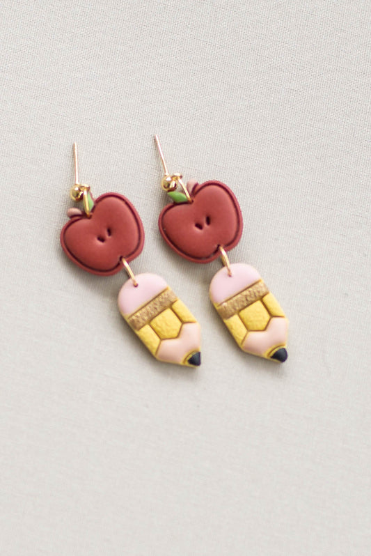 Apple and Pencil Dangles | 24K Gold Plated