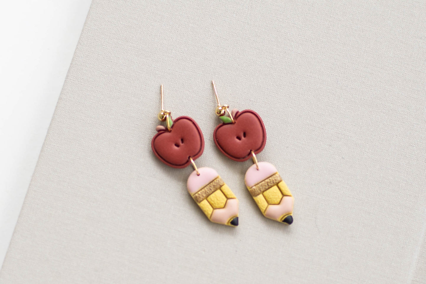 Apple and Pencil Dangles | 24K Gold Plated