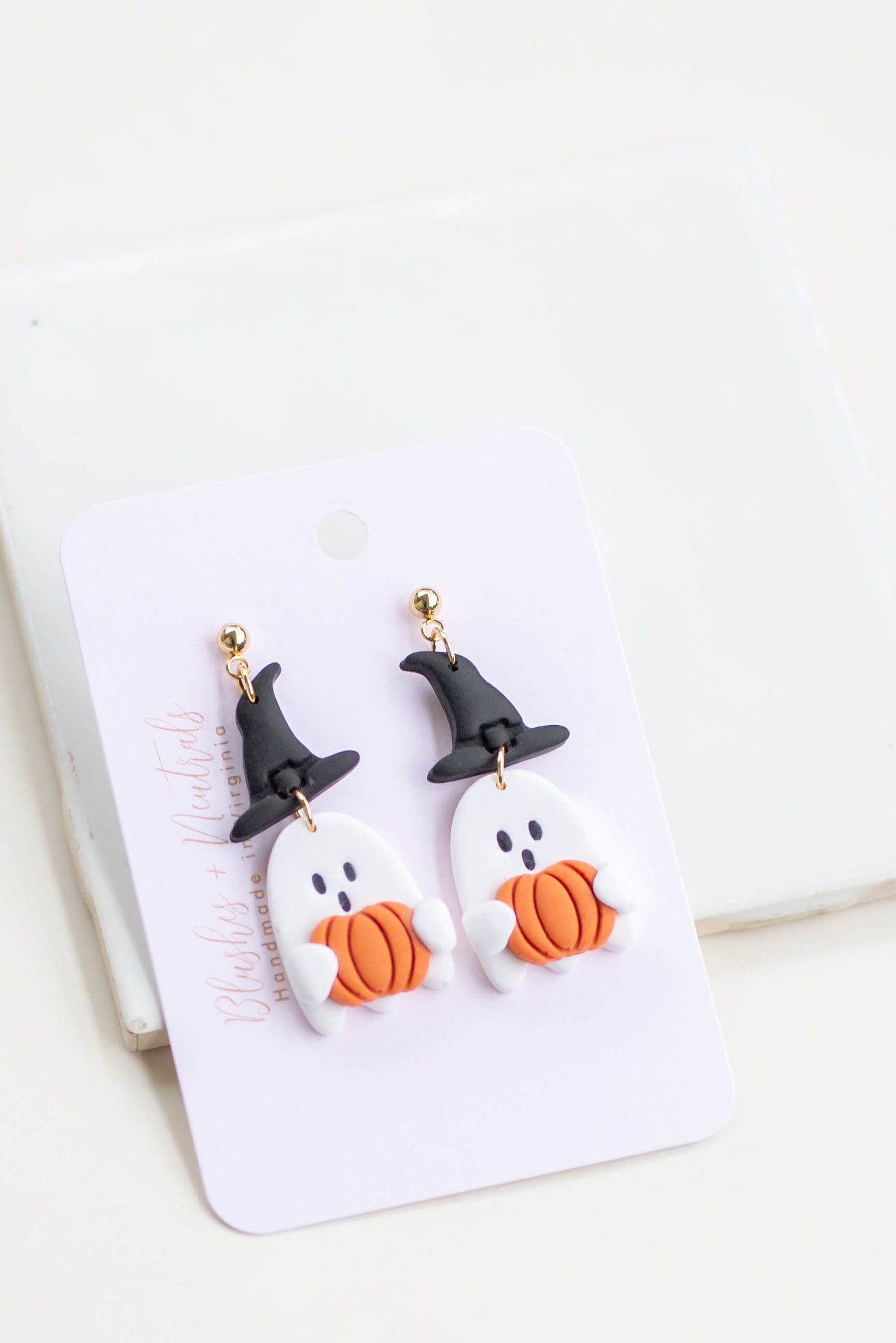 Ghost Holding Pumpkin Dangles