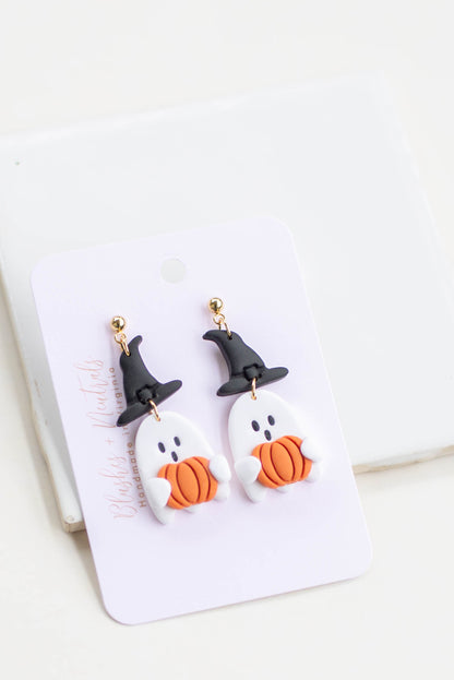 Ghost Holding Pumpkin Dangles