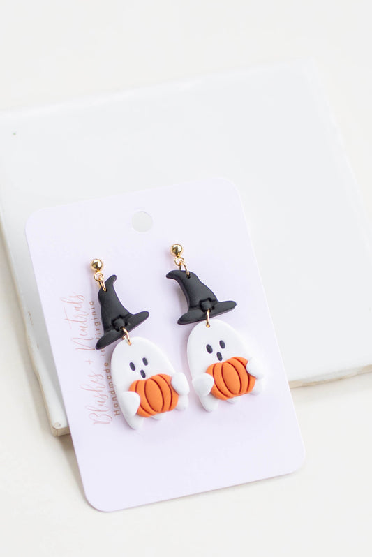 Ghost Holding Pumpkin Dangles