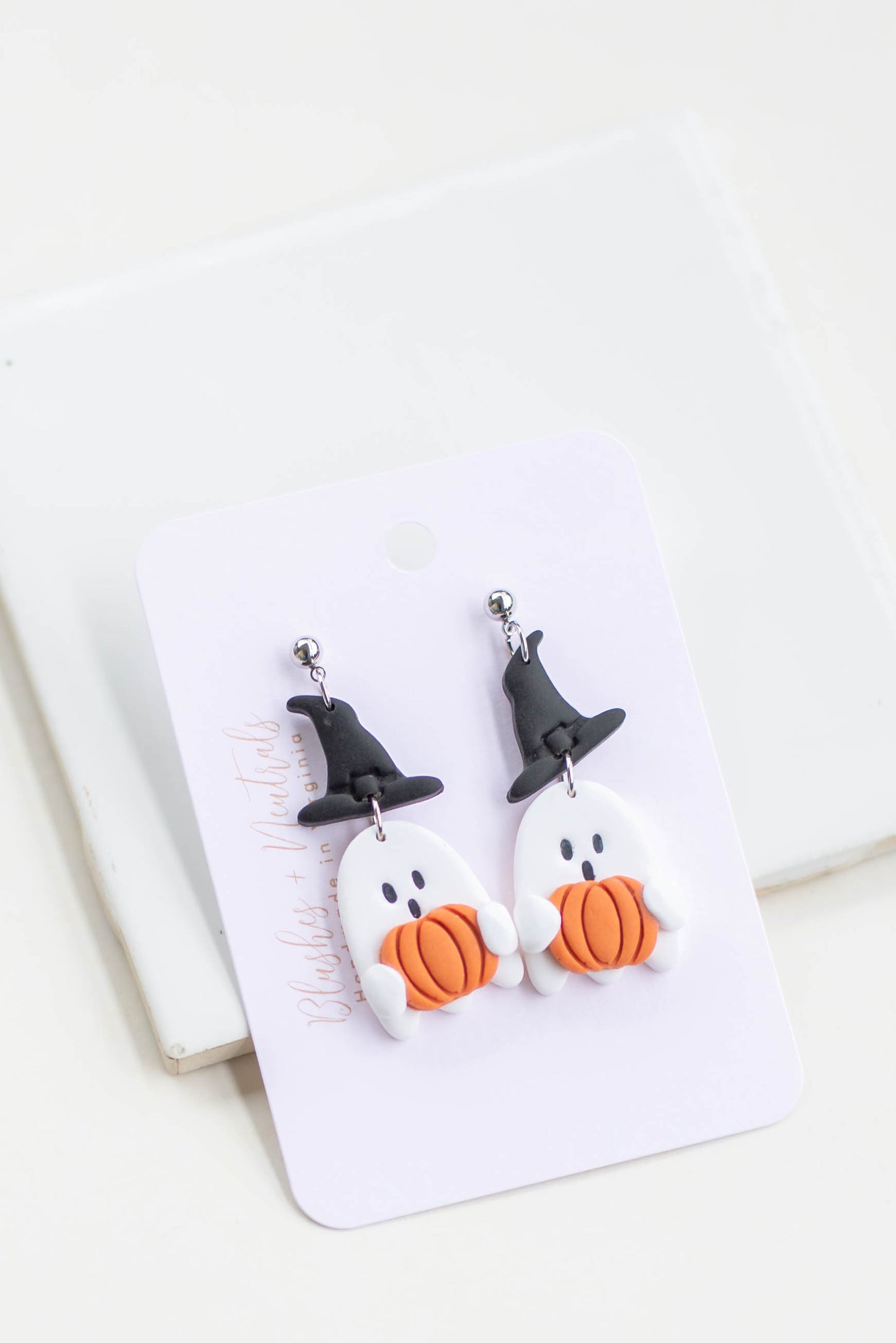 Ghost Holding Pumpkin Dangles
