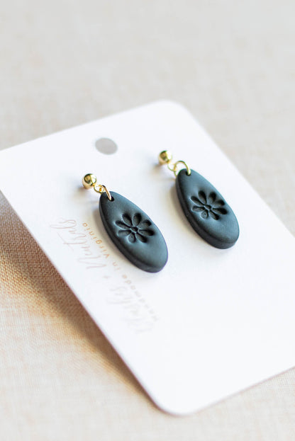 Small Black Floral Earrings