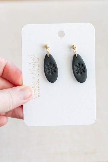 Small Black Floral Earrings