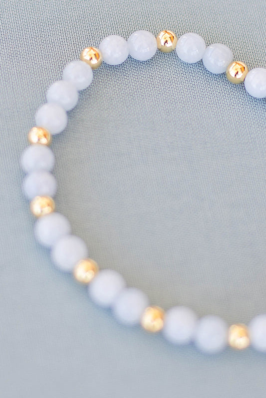 Blue Dyed Jade and Gold Filled Bead Bracelet