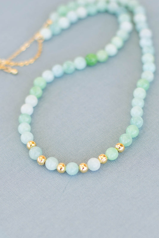 Natural Green Jadeite and Gold Filled Beaded Necklace