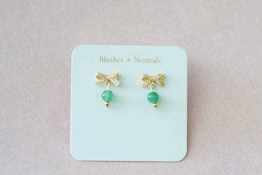 Gold Plated Bow and Gemstone Earrings | Minimalist