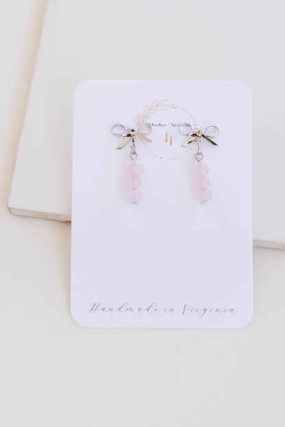 Bow Rose Quartz Dangles