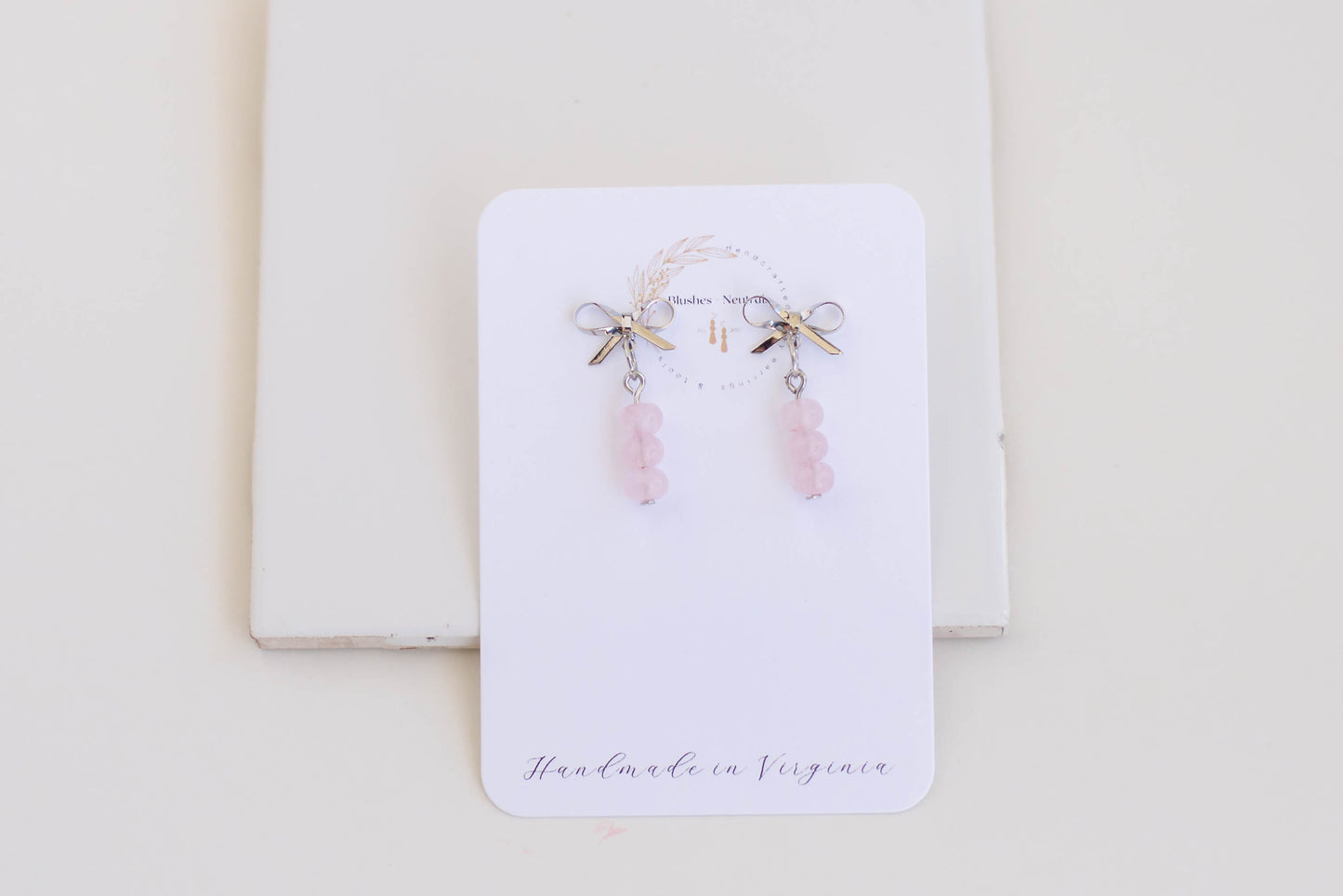 Bow Rose Quartz Dangles